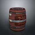 Wooden Decorative Barrel With Metal Bands And Carved Patterns For Home Storage