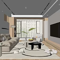 Modern Living Room Interior With White Sofa Round Coffee Table Plants And Large Window