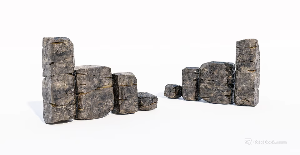 Stone and Wood Blocks of Various Sizes Arranged in Decorative Formation 3d model 