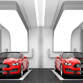 4S Dealership Modern Showroom With Two Red Sports Cars On