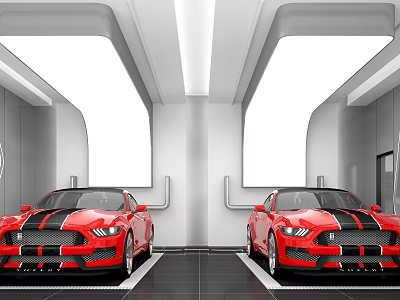 4S Dealership Modern Showroom With Two Red Sports Cars On 3d model