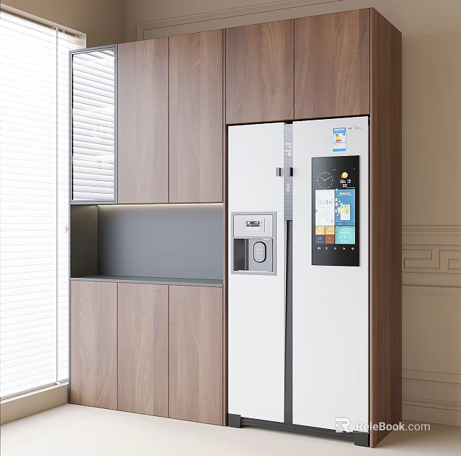 Refrigerator Freezer in Modern Open Concept Kitchen with Smart Digital Display Features 3d model 
