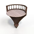 Round Wooden Table With Curved Railing Design And Tapered Pedestal Base