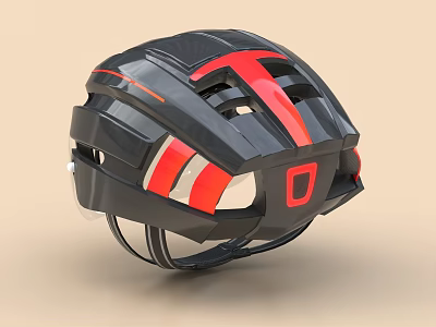 Black and Red Helmet Modern Design With Ventilation Holes And Front Logo Structure 3d model