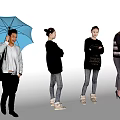 Group Of People In Different Outfits With Umbrellas And Bags