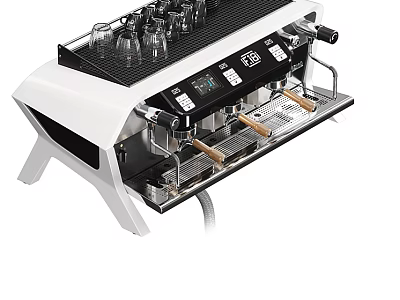 Coffee Machine Kitchen Appliance With White Design Digital Display Metal Handles And Top Cup Rack 3d model