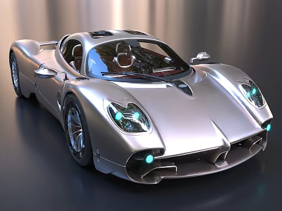 Silver Sports Car Featuring Sleek Aerodynamic Body Design And Unique Headlights 3d model