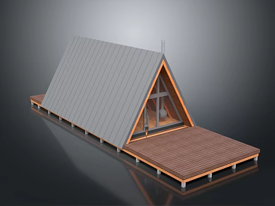 Modern Triangular Roof Building With Gray Metal Roof Wooden Frame And Large Windows 3d model