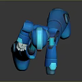 Blue Robot Character 3D Model With Red Accents And Mechanical Armor Design