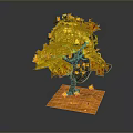 Autumn Tree With Yellow Orange Falling Leaves Brown Trunk And Orange Base 3d model