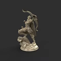 Silver Woman Statue Holding Bow Standing On Rock With One Leg And Cloak