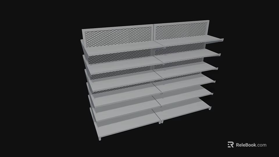 Commercial Storage Shelving Unit With Multiple White Mesh Back Panels And Tiered Shelves 3d model 