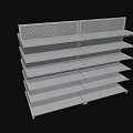 Commercial Storage Shelving Unit With Multiple White Mesh Back Panels And Tiered Shelves