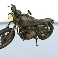 Vintage Motorcycle Weathered Appearance Round Headlight Brown Handlebars Leather Seat Rugged Tires