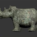 Antique Bronze Rhinoceros Shaped Decorative Vessel With Green Patina And Classic Design