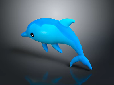 Cute Blue 3D Dolphin Model With Cartoon Style And Reflective Surface 3d model