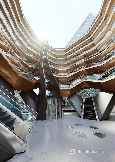 Modern Architectural Pathway Design With Metal Staircase Glass Railings And Multi Level Platforms 3d model 