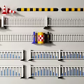 Various Railings Designs With Red White Barriers Yellow Black Warning Strips Blue Yellow Posts