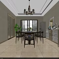Modern Living And Dining Room With White Sofa Chandelier TV Decorative Paintings And Dining Set