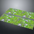 Lush Garden Landscape With Green Grass White Stone Accents And Central Gray Path