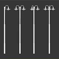 Six White Architectural Street Lamp Posts With Top Lamps On Grey Background