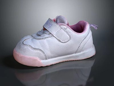 White Mesh Baby Toddler Shoes With Velcro Strap And Pink Accents 3d model