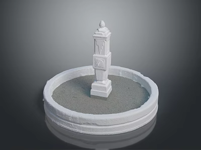White Stone Fountain Structure With Circular Base Central Column And Sand Area 3d model