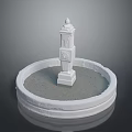 White Stone Fountain Structure With Circular Base Central Column And Sand Area