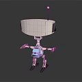 Robot With White Top Pink Antenna Blue Backpack Mechanical Arms Legs On Black Reflective Surface
