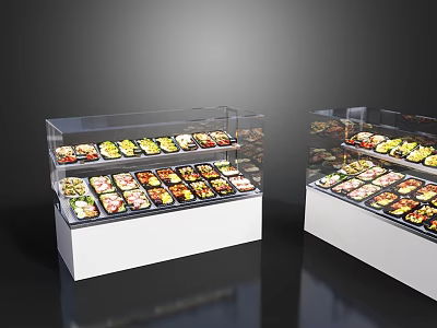 Transparent Commercial Refrigerated Display Cases Filled With Various Fresh Food Items 3d model