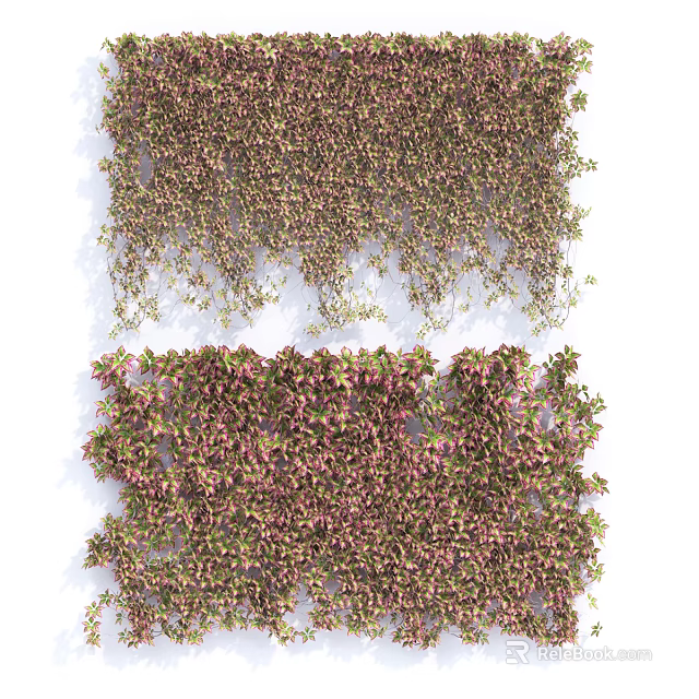 Lush Green And Pink Vines With Dense Foliage Covering Wall Surface 3d model 