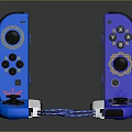 Blue And White Electronic Game Controllers With Wrist Straps Displayed In Multiple Angles