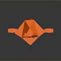 Sculpture Carving of 3D Geometric Fox Figure with Orange Black Color and Cartoon Abstract Shape