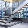 Modern Elegant Glass And Marble Staircase In High Rise Apartment With City View