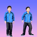 Two Kids Wearing Blue Jackets And Black Pants Standing On Gradient Background 3d model