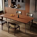 Modern Restaurant Interior With Wooden Dining Table Black Chairs Pendant Lights And Fruit Decor
