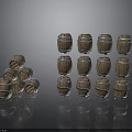 Vintage Wooden Barrels Display With Pyramid Stack And Neatly Arranged Rows