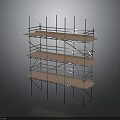 Multi Level Scaffolding Equipment With Metal Frames And Wooden Planks
