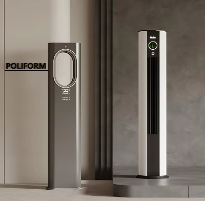 Modern Tower Air Cooler Fan With Gray And White Design And Digital 3d model