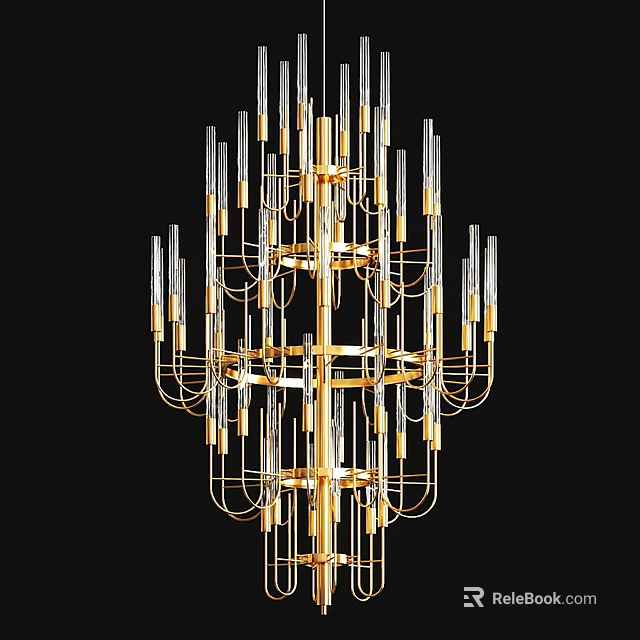Modern Chandelier With Gold Frame And Transparent Glass Multi Layer Structure 3d model 