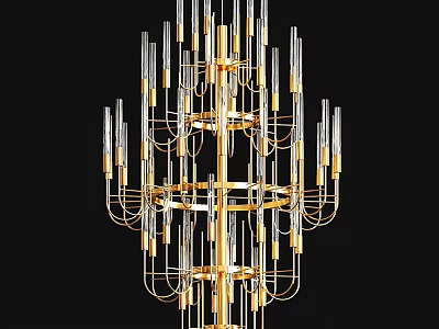 Modern Chandelier With Gold Frame And Transparent Glass Multi Layer Structure 3d model