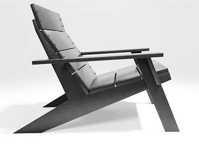 Modern Black Leisure Chair With Sleek Wooden Frame And Leather Seat Design 3d model