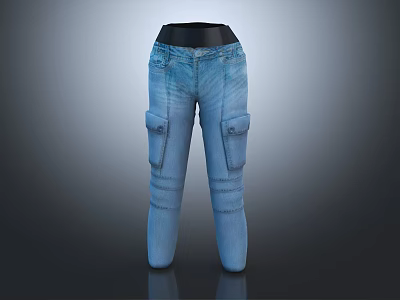 Blue Workwear Jeans With Multiple Cargo Pockets And Slim Fit Design 3d model