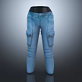 Blue Workwear Jeans With Multiple Cargo Pockets And Slim Fit Design