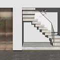 Modern Interior Design With Staircase Glass Railing Elevator And Green Plant 3d model