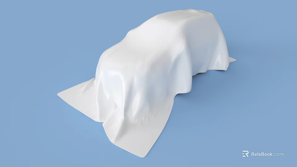 White Covered Car With Smooth Fabric On Blue Background Surface 3d model
