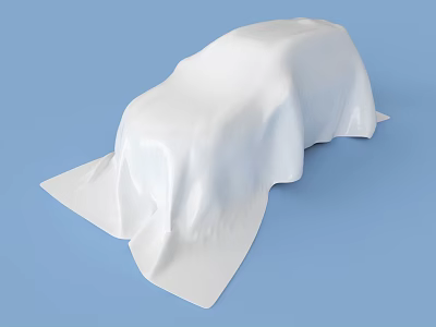 White Covered Car With Smooth Fabric On Blue Background Surface 3d model