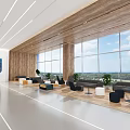Modern Office Open Workspace With Large Windows Wooden Walls Sofas And Green Plants