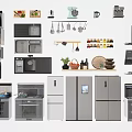 Modern Kitchen Appliances Collection Featuring Oven Microwave Refrigerator And Range Hood