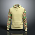 Stylish Beige Hoodie With Camouflage Sleeves Drawstring And Front Pocket Design